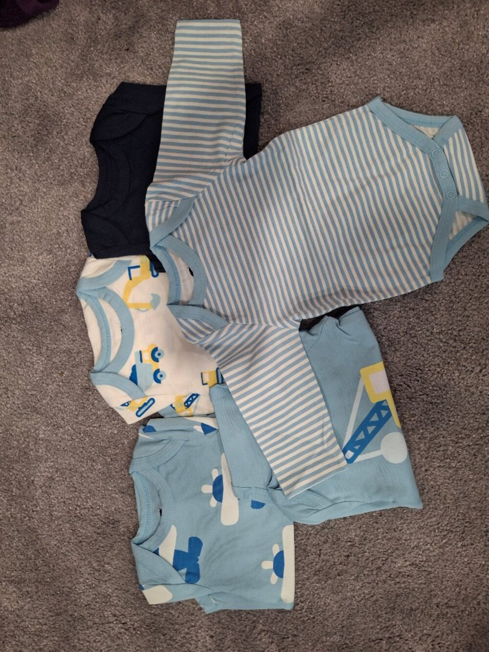 5-Pack Long Sleeve Bodysuit Bundle, monica + andy, Blue, Construction Zone, boy